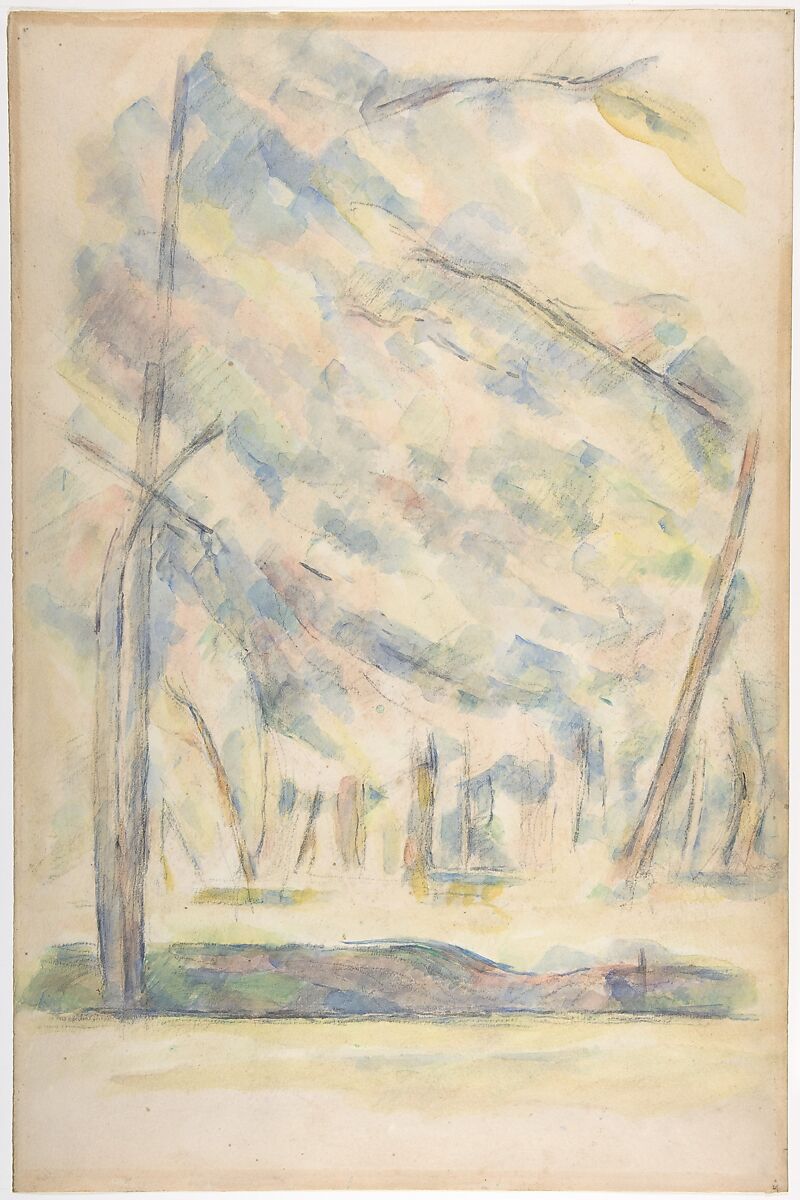 Landscape (recto); Sketch of rocks(?) (verso), Paul Cézanne (French, Aix-en-Provence 1839–1906 Aix-en-Provence), Watercolor over black chalk (recto); black chalk and blue wash (verso) 