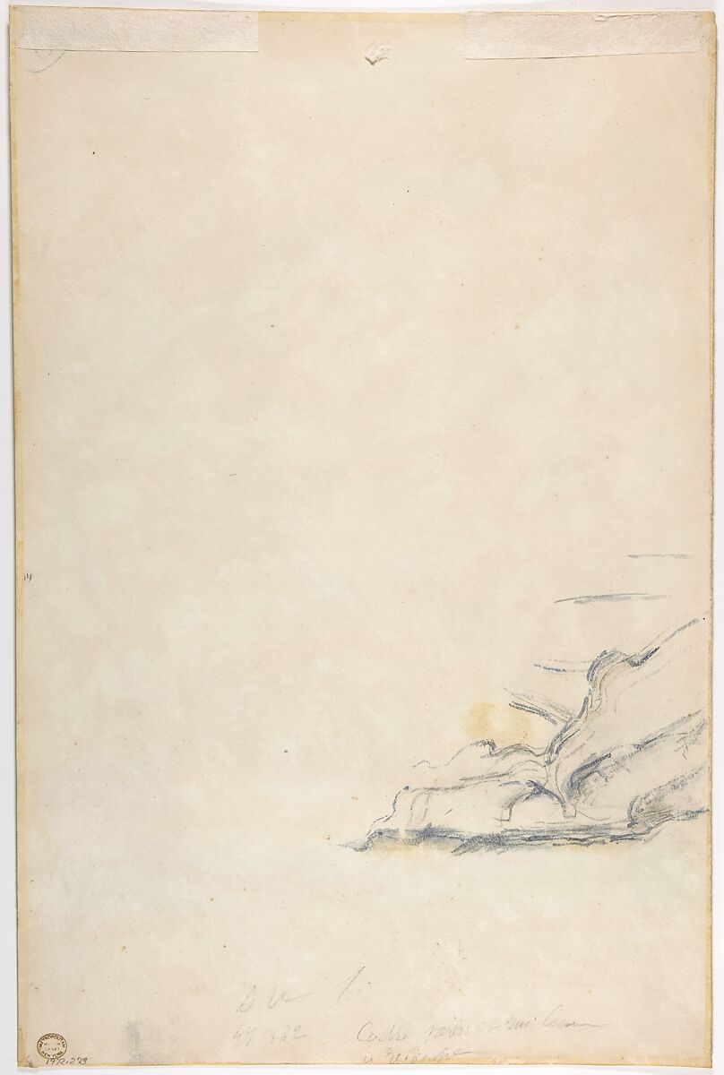 Landscape (recto); Sketch of rocks(?) (verso), Paul Cézanne (French, Aix-en-Provence 1839–1906 Aix-en-Provence), Watercolor over black chalk (recto); black chalk and blue wash (verso)