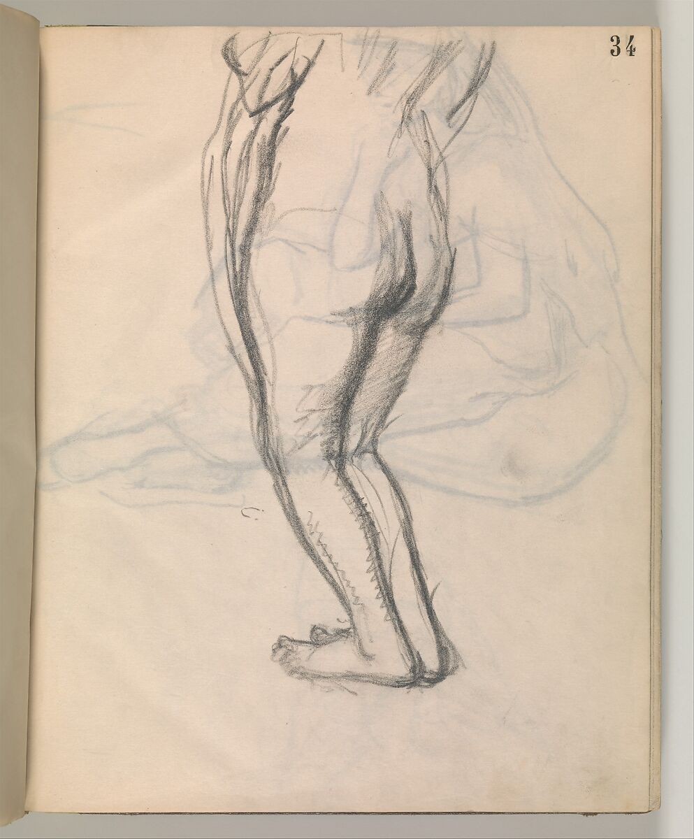 Album of Forty-five Figure Studies, Edgar Degas (French, Paris 1834–1917 Paris), Black chalk on thin, eggshell paper