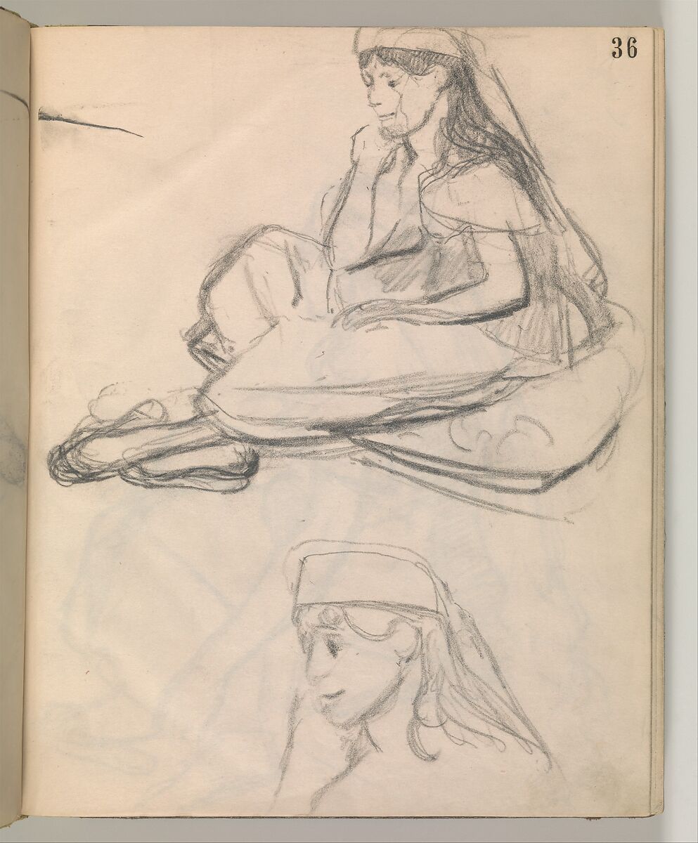 Album of Forty-five Figure Studies, Edgar Degas (French, Paris 1834–1917 Paris), Black chalk on thin, eggshell paper