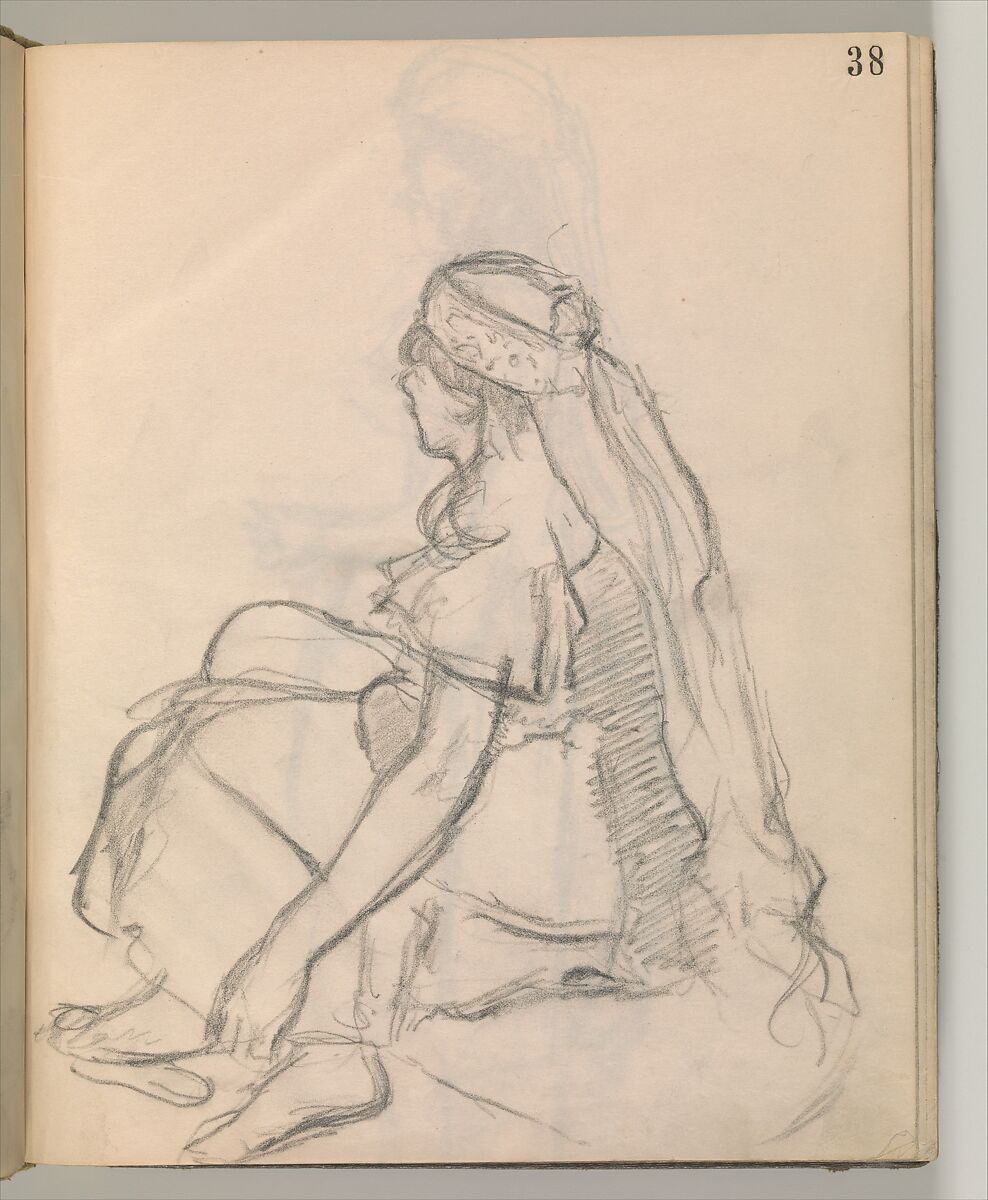Album of Forty-five Figure Studies, Edgar Degas (French, Paris 1834–1917 Paris), Black chalk on thin, eggshell paper