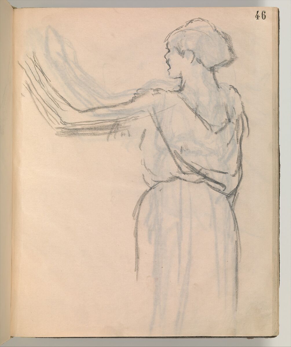 Album of Forty-five Figure Studies, Edgar Degas (French, Paris 1834–1917 Paris), Black chalk on thin, eggshell paper