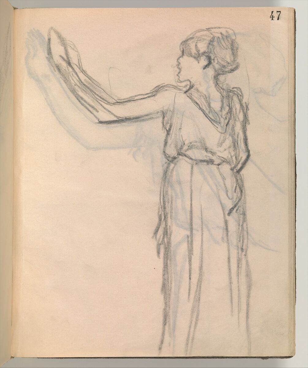 Album of Forty-five Figure Studies, Edgar Degas (French, Paris 1834–1917 Paris), Black chalk on thin, eggshell paper