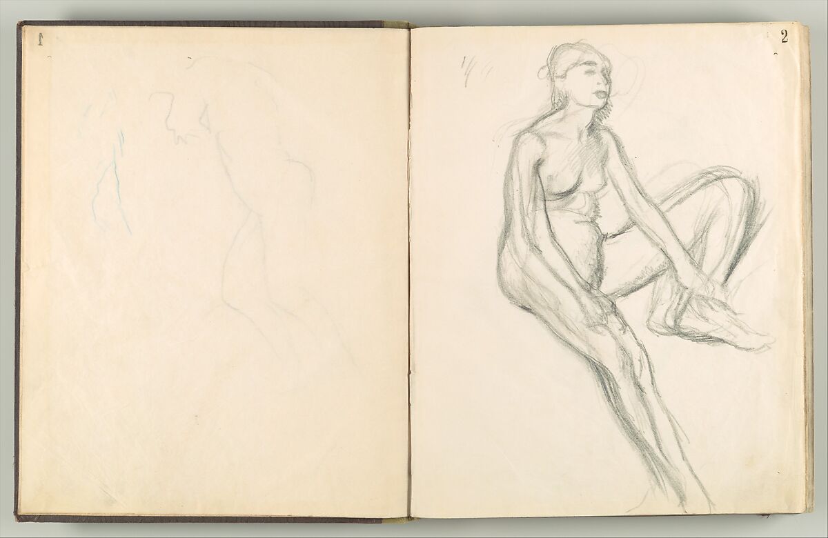 Album of Forty-five Figure Studies, Edgar Degas (French, Paris 1834–1917 Paris), Black chalk on thin, eggshell paper 