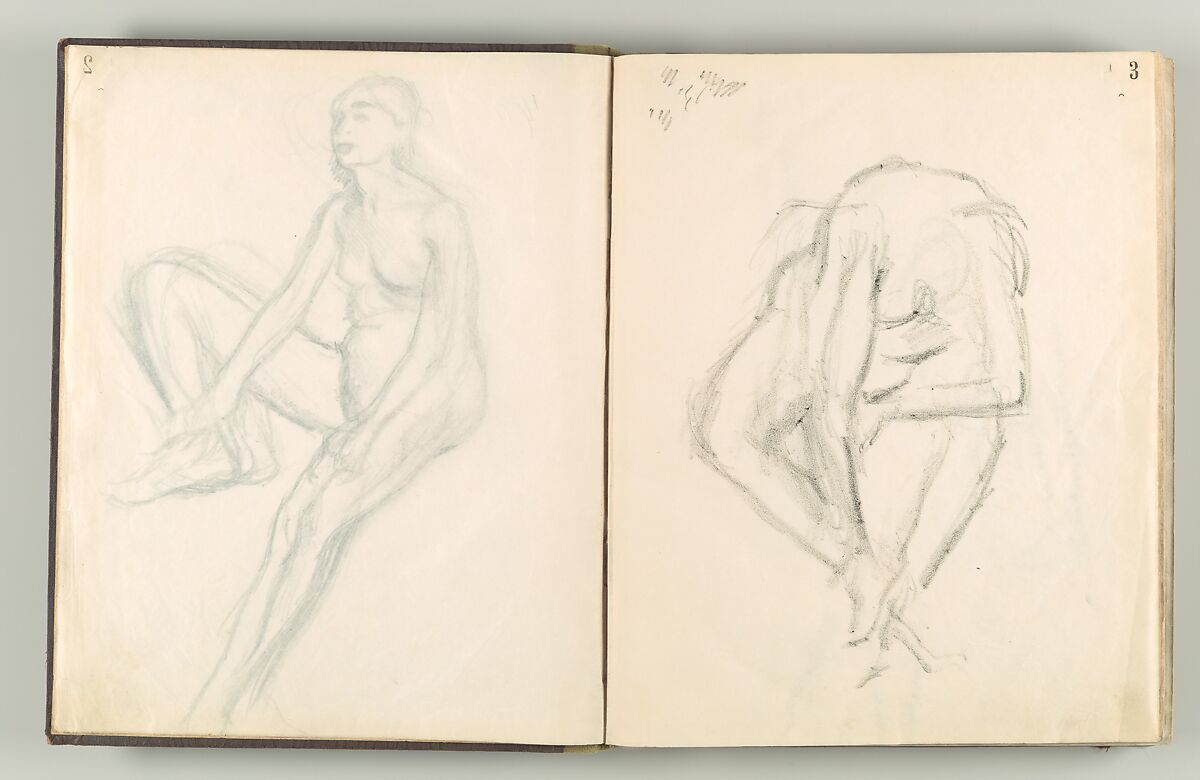 Album of Forty-five Figure Studies, Edgar Degas (French, Paris 1834–1917 Paris), Black chalk on thin, eggshell paper