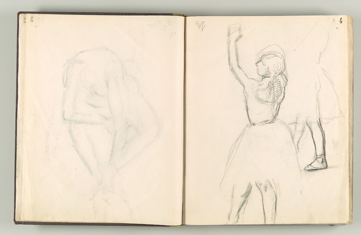Album of Forty-five Figure Studies, Edgar Degas (French, Paris 1834–1917 Paris), Black chalk on thin, eggshell paper