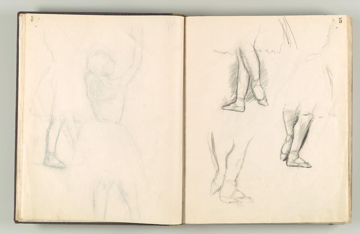 Album of Forty-five Figure Studies, Edgar Degas (French, Paris 1834–1917 Paris), Black chalk on thin, eggshell paper