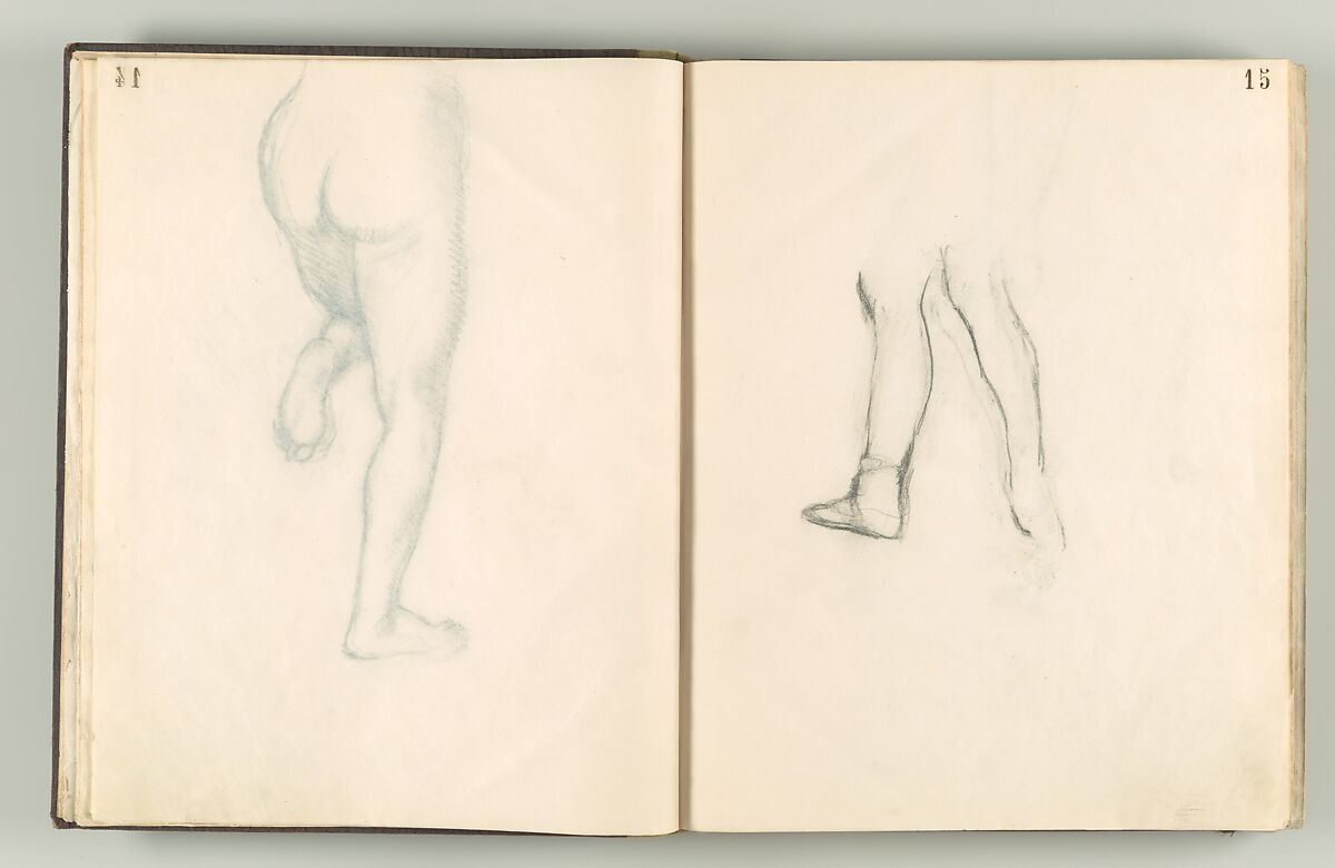 Album of Forty-five Figure Studies, Edgar Degas (French, Paris 1834–1917 Paris), Black chalk on thin, eggshell paper