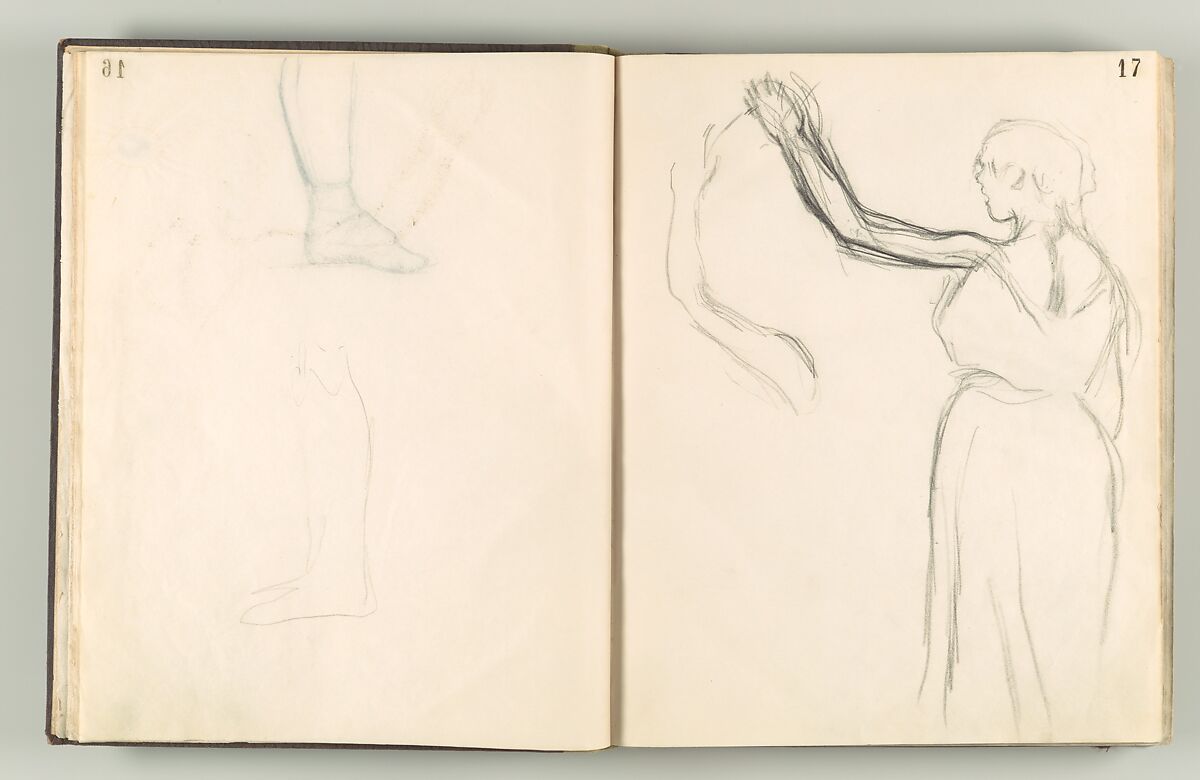 Album of Forty-five Figure Studies, Edgar Degas (French, Paris 1834–1917 Paris), Black chalk on thin, eggshell paper