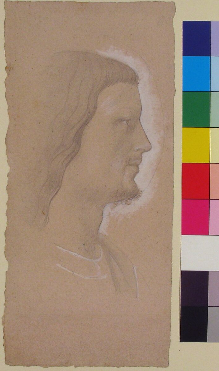 Head of a Saint (profile to the right), after Fra Angelico, Edgar Degas (French, Paris 1834–1917 Paris), Black chalk, heightened with white, on pink-beige paper