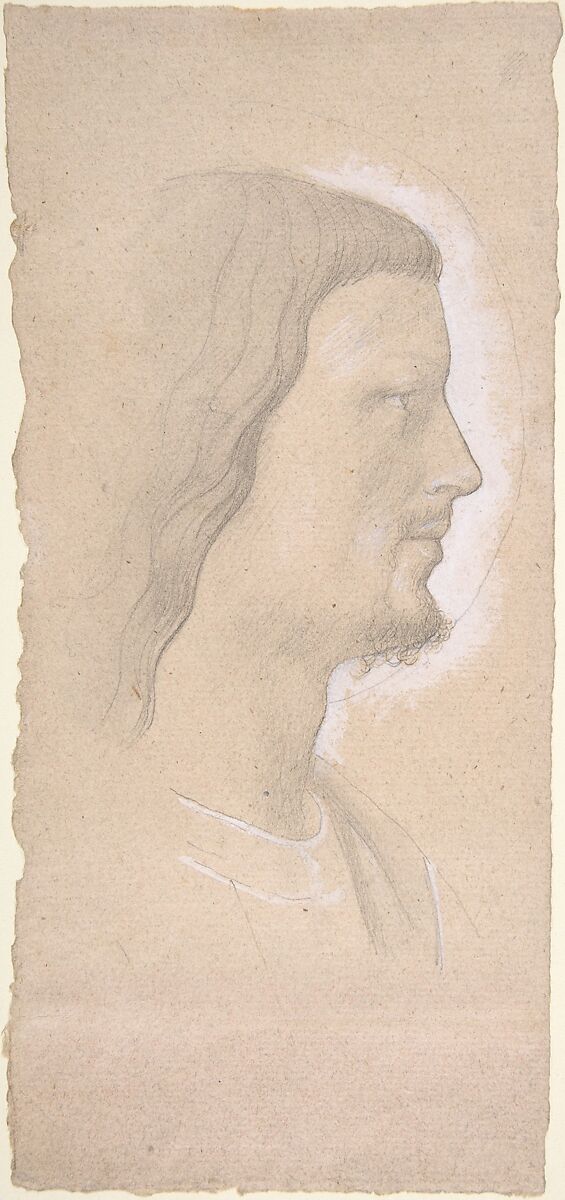 Head of a Saint (profile to the right), after Fra Angelico, Edgar Degas (French, Paris 1834–1917 Paris), Black chalk, heightened with white, on pink-beige paper 