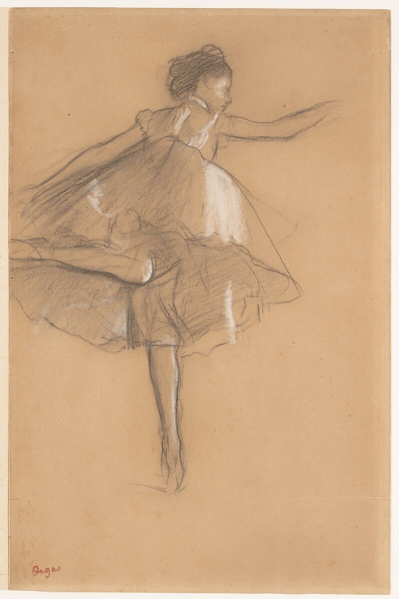 Dancer on pointe, Edgar Degas (French, Paris 1834–1917 Paris), Charcoal, heightened with white on beige wove paper 