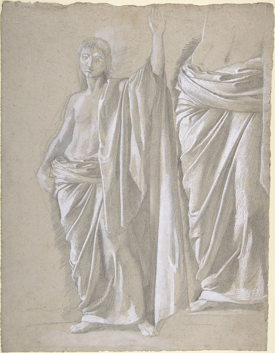 Study of a Draped Figure, Edgar Degas (French, Paris 1834–1917 Paris), Graphite heightened with white gouache 