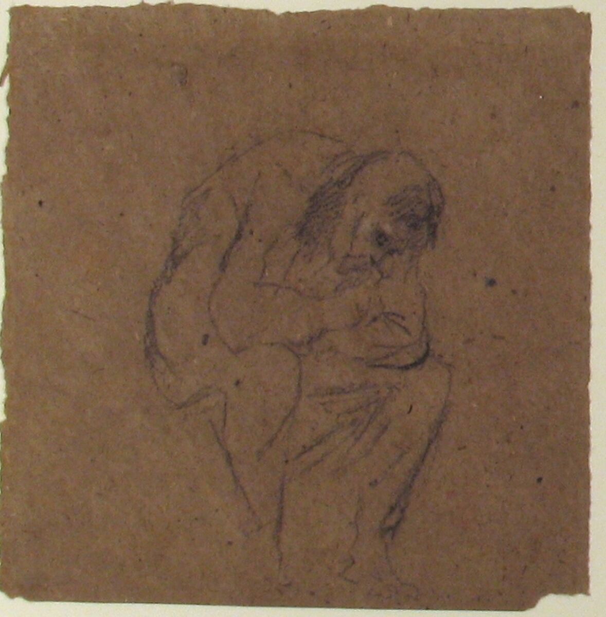 Study for Ugolino, Jean-Baptiste Carpeaux (French, Valenciennes 1827–1875 Courbevoie), Black chalk on brownish paper