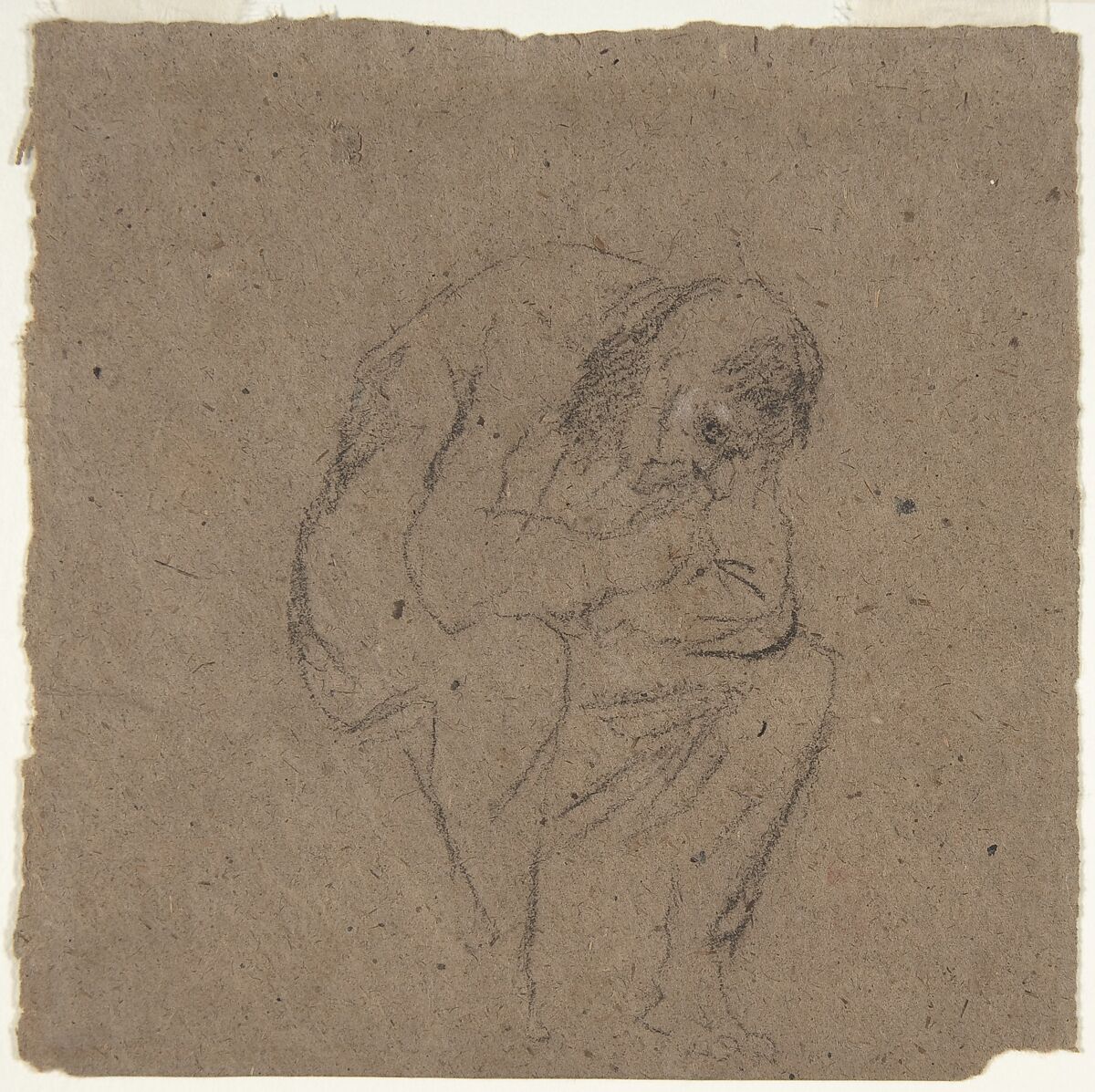 Study for Ugolino, Jean-Baptiste Carpeaux (French, Valenciennes 1827–1875 Courbevoie), black chalk on brownish paper 