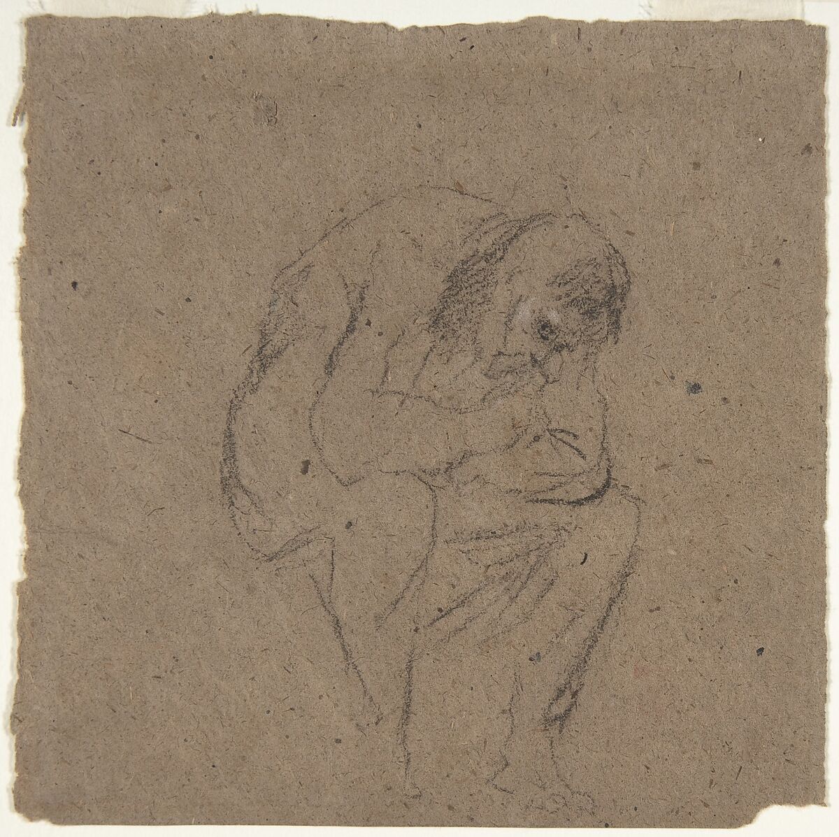 Study for Ugolino, Jean-Baptiste Carpeaux (French, Valenciennes 1827–1875 Courbevoie), Black chalk on brownish paper 