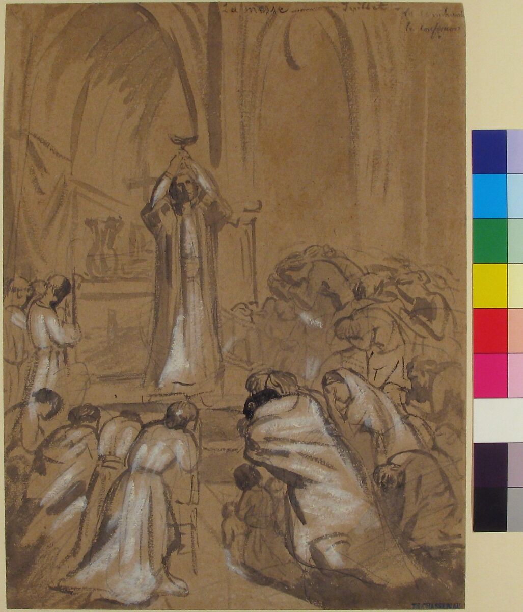 Mass, Théodore Chassériau (French, Le Limon, Saint-Domingue, West Indies 1819–1856 Paris), Brush and brown and gray wash, heightened with white, over graphite