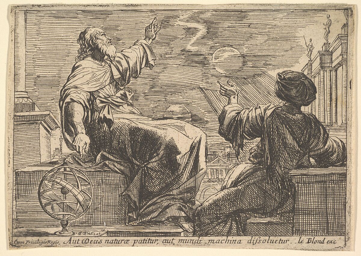 Two Philosophers Watching an Eclipse, Pierre Brebiette (French, Mantes-sur-Seine ca. 1598–1642 Paris), Etching 