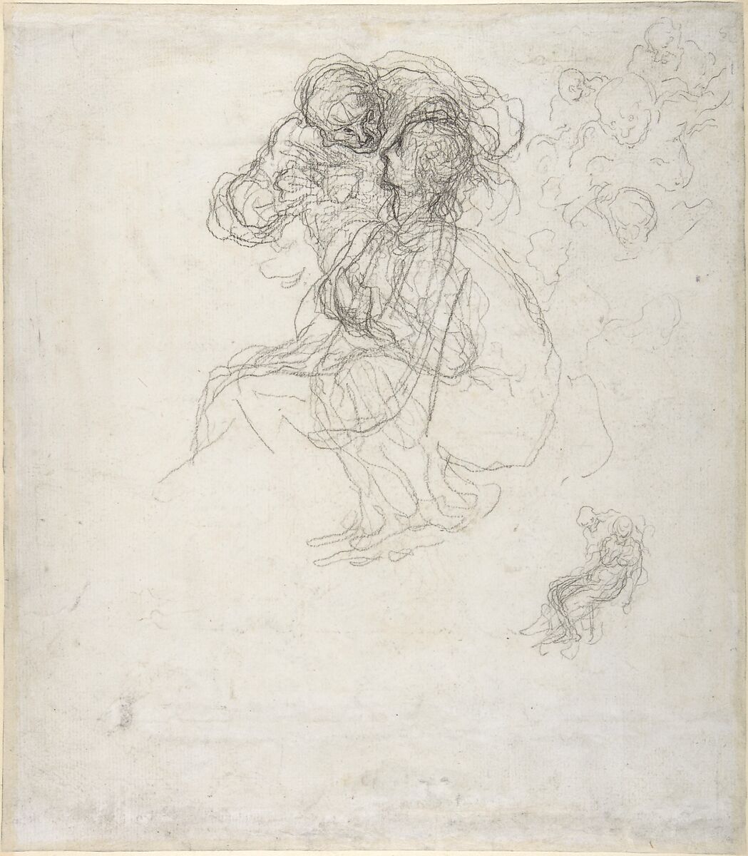 Sheet of Studies with a Dancer, Honoré Daumier (French, Marseilles 1808–1879 Valmondois), Black chalk, pen and black ink, gray wash (recto); black chalk (verso)