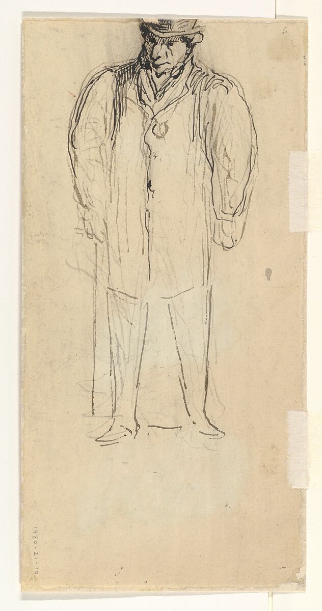 Three Male Heads, Honoré Daumier (French, Marseilles 1808–1879 Valmondois), Pen and black ink, red and brown wash, over black chalk; on beige paper, lined