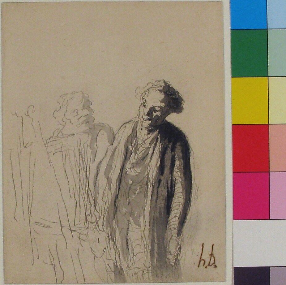 L'Amateur, Honoré Daumier (French, Marseilles 1808–1879 Valmondois), Black chalk, pen and black ink, gray wash; lined