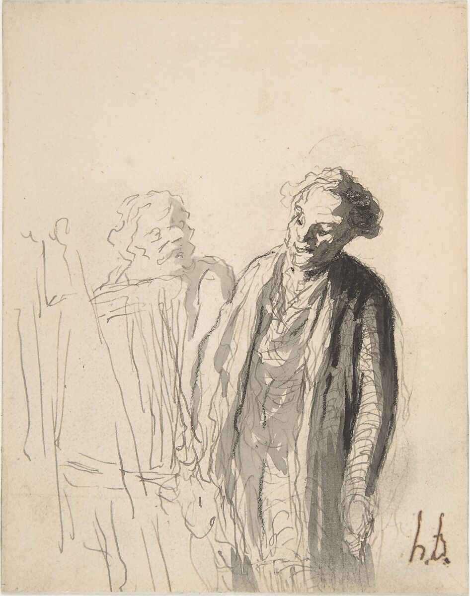 L'Amateur, Honoré Daumier (French, Marseilles 1808–1879 Valmondois), Black chalk, pen and black ink, gray wash; lined 