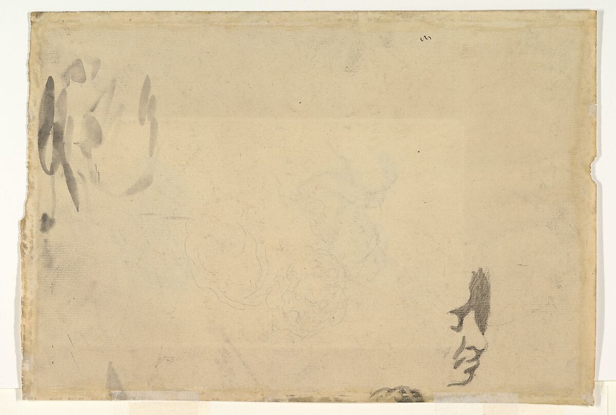 Two Male Heads, Honoré Daumier (French, Marseilles 1808–1879 Valmondois), Conté crayon and wash. Laid paper.