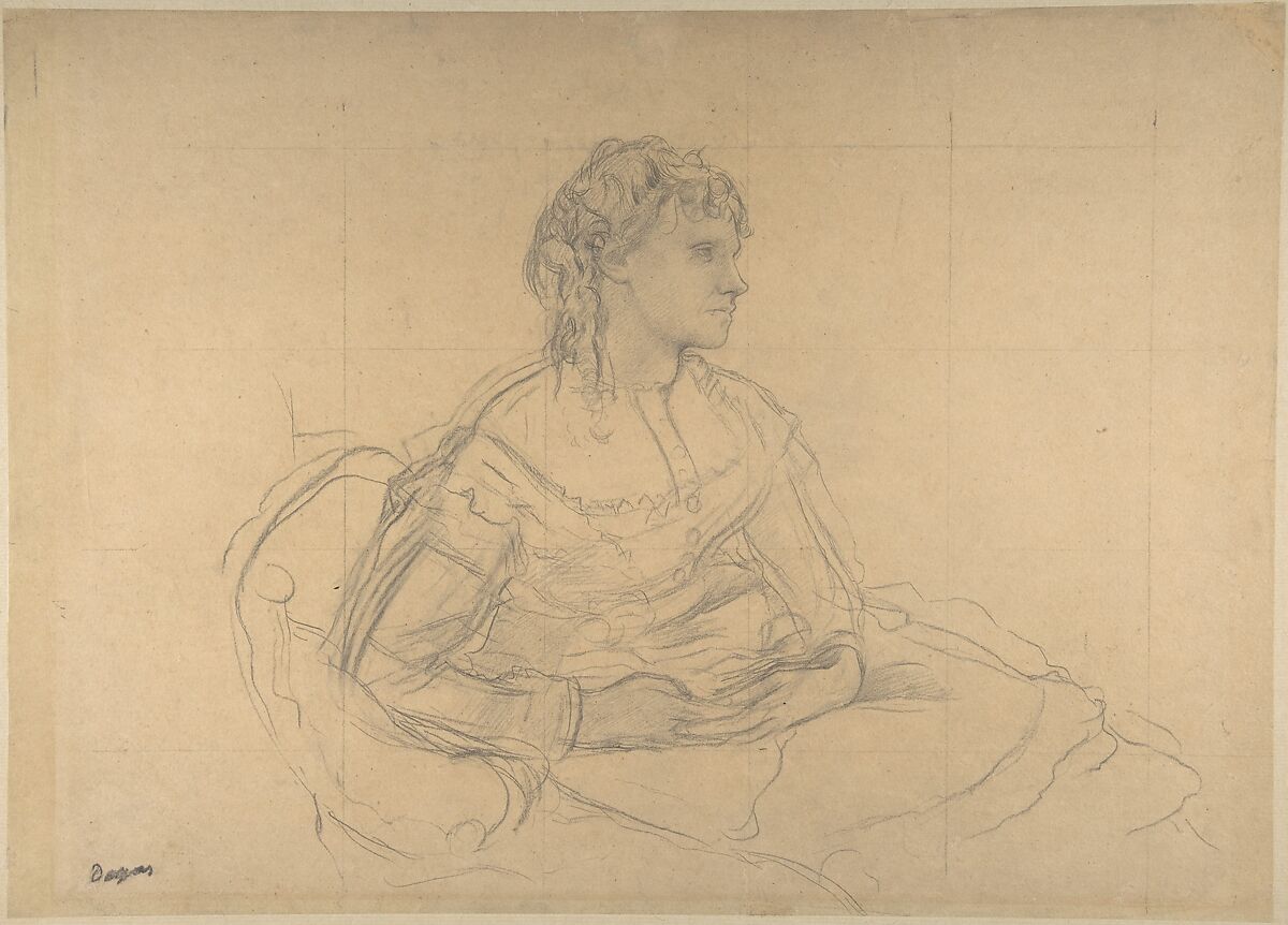 Study for “Madame Théodore Gobillard” (Yves Morisot), Edgar Degas (French, Paris 1834–1917 Paris), Graphite, squared, on buff tracing paper, mounted on laid paper 