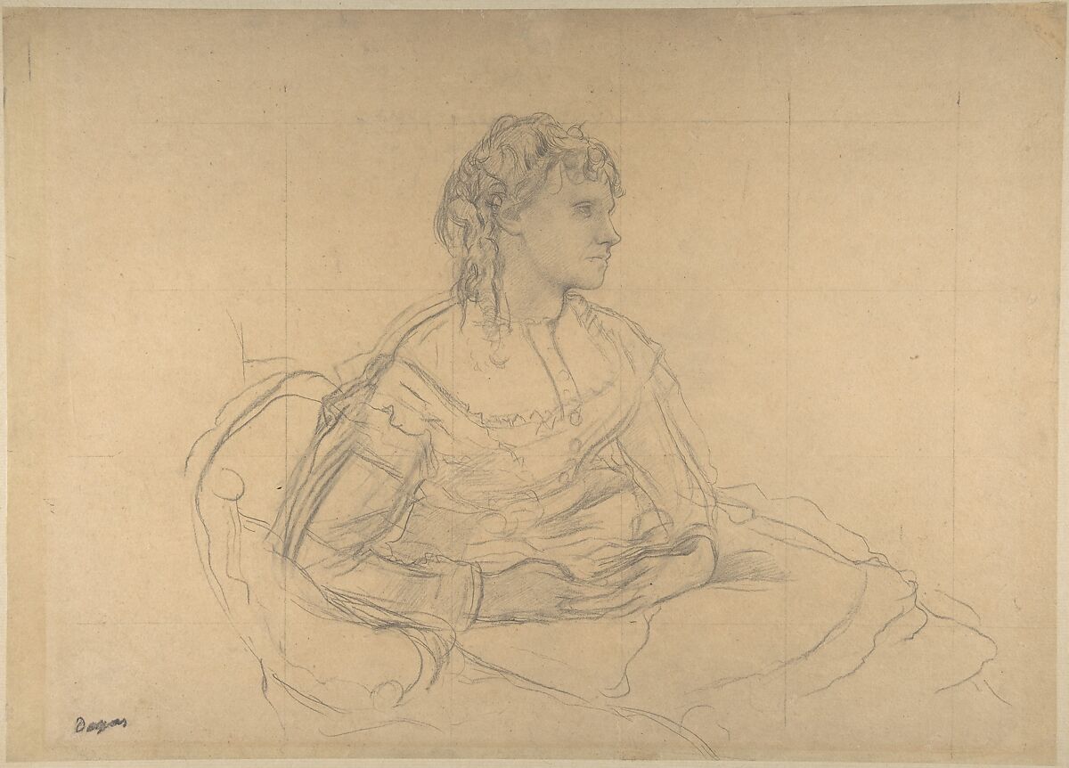 Study for “Madame Théodore Gobillard” (Yves Morisot), Edgar Degas  French, Graphite, squared, on buff tracing paper, mounted on laid paper