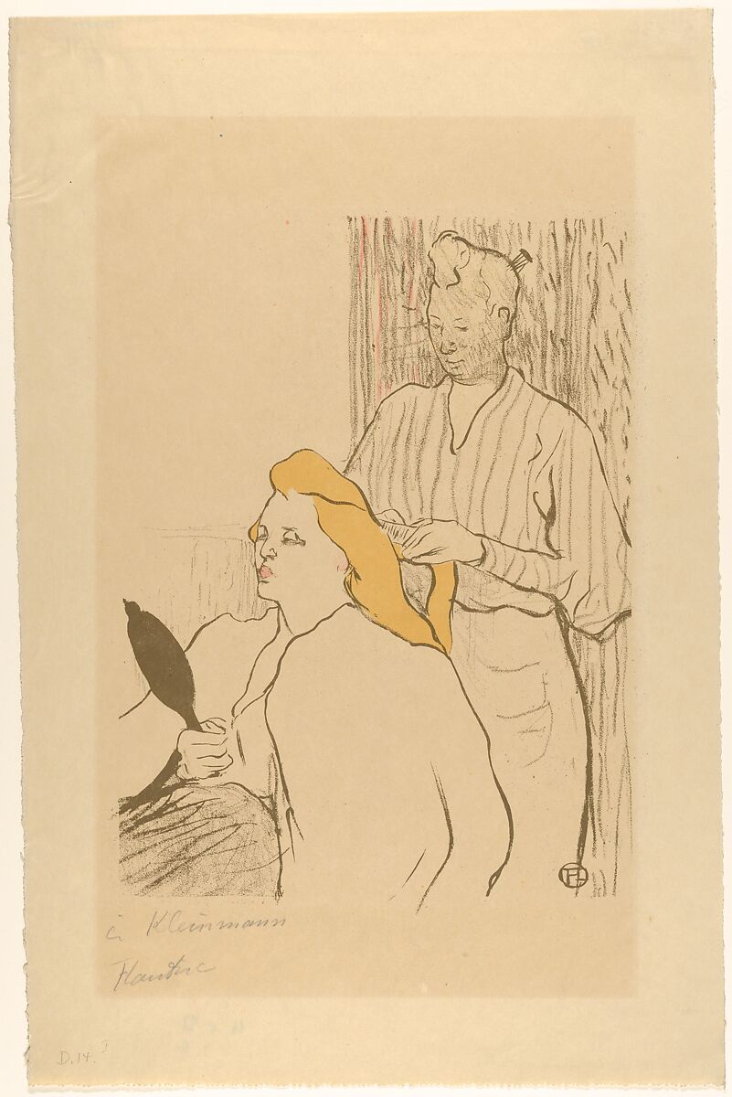The Coiffure (Playbill for the Théâtre Libre), Henri de Toulouse-Lautrec (French, Albi 1864–1901 Saint-André-du-Bois), Crayon and brush lithograph printed in three colors on imitation japan paper; second state of two 