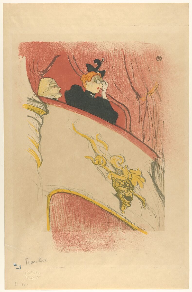 The Box with the Gilded Mask, Henri de Toulouse-Lautrec (French, Albi 1864–1901 Saint-André-du-Bois), Crayon, brush, and spatter lithograph with scraper, printed in five colors on imitation japan paper; only state 