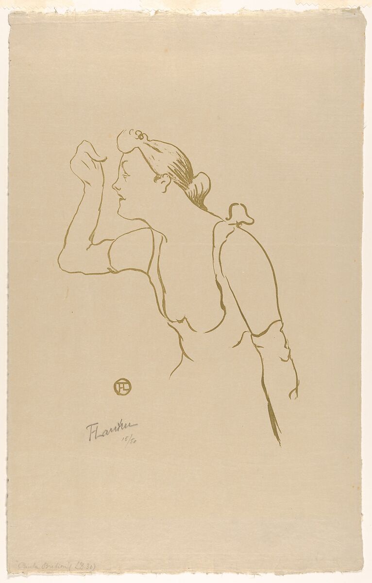 Paula Brébion (from Le Café Concert), Henri de Toulouse-Lautrec (French, Albi 1864–1901 Saint-André-du-Bois), Brush lithograph printed in light olive green on laid japan paper; only state; from deluxe 1893 edition 