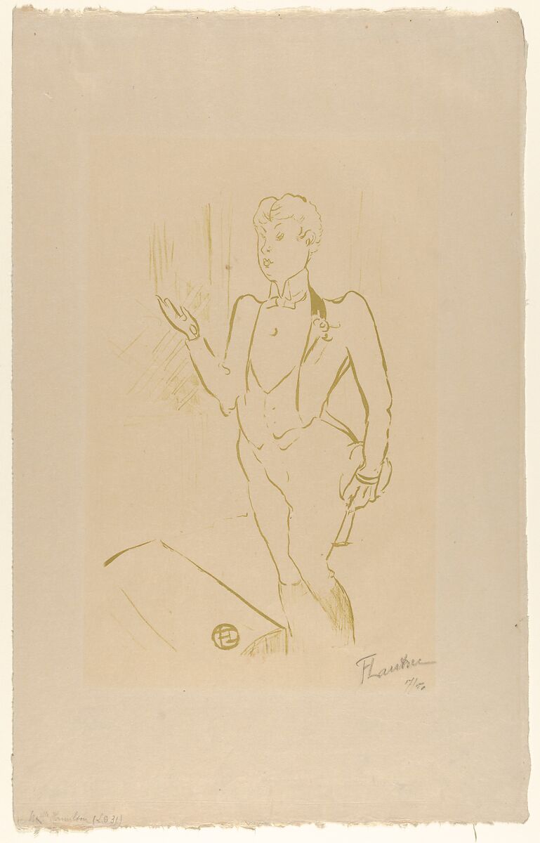 Mary Hamilton (from Le Café Concert), Henri de Toulouse-Lautrec (French, Albi 1864–1901 Saint-André-du-Bois), Brush and crayon lithograph printed in light olive green on laid Japan paper; only state 
