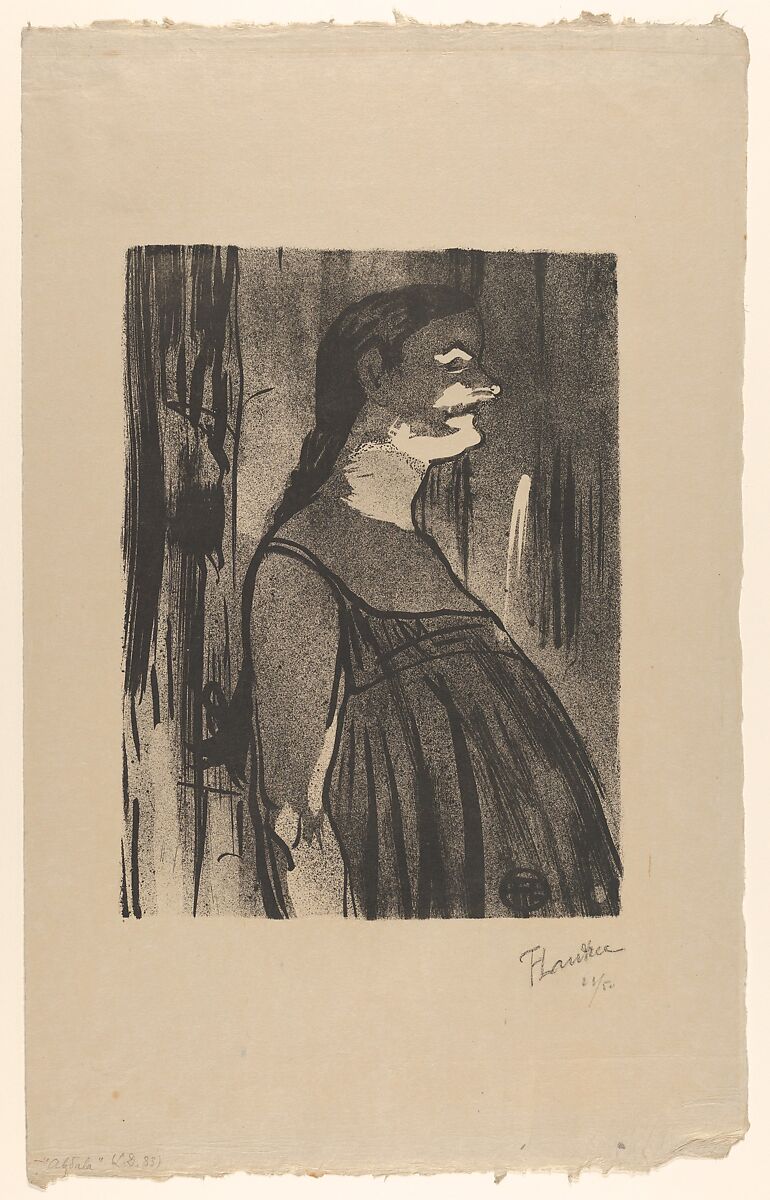 Madame Abdala (from Le Café Concert), Henri de Toulouse-Lautrec (French, Albi 1864–1901 Saint-André-du-Bois), Brush and spatter lithograph with scraper printed in black on laid Japan paper; only state; from deluxe 1893 edition 