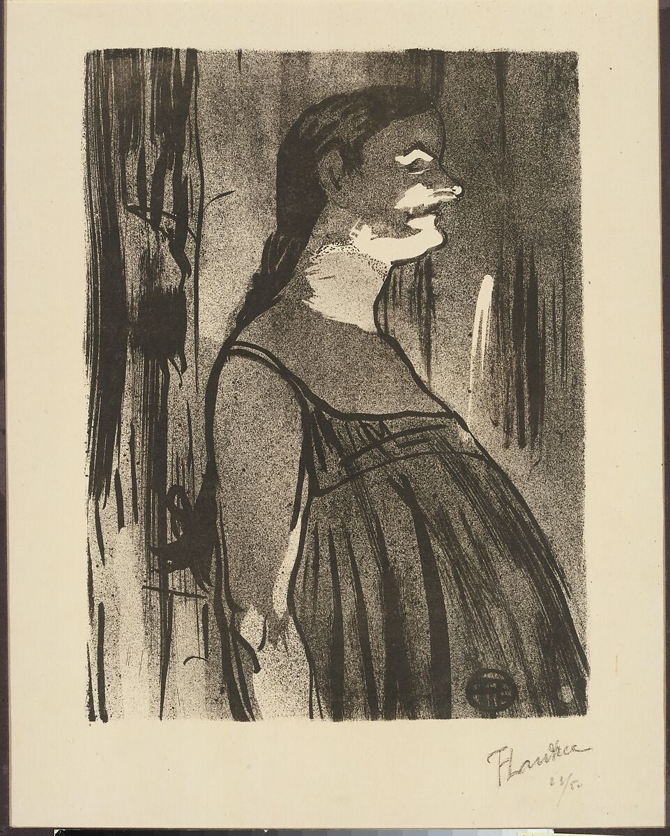 Madame Abdala (from Le Café Concert), Henri de Toulouse-Lautrec (French, Albi 1864–1901 Saint-André-du-Bois), Brush and spatter lithograph with scraper printed in black on laid Japan paper; only state; from deluxe 1893 edition