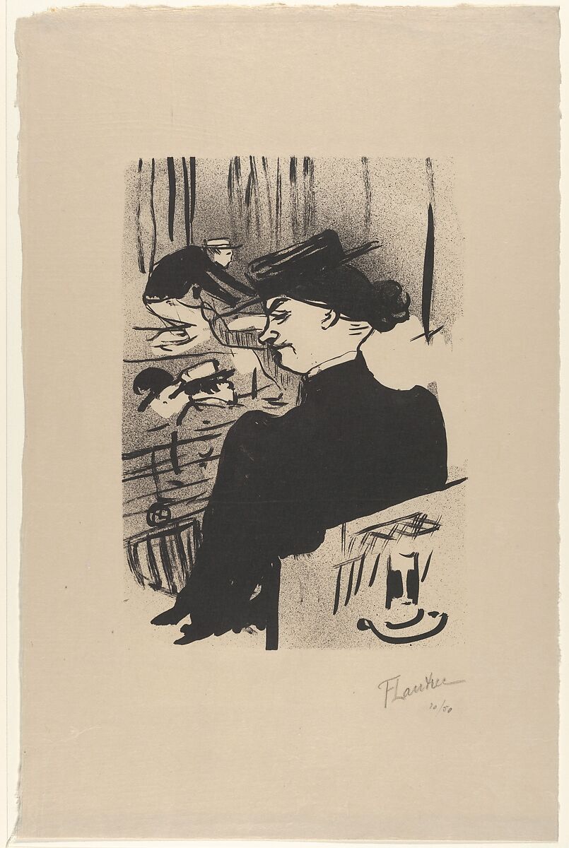 A Spectator (from Le Café Concert), Henri de Toulouse-Lautrec (French, Albi 1864–1901 Saint-André-du-Bois), Brush and spatter lithograph with scraper printed in black on laid Japan paper; only state; from deluxe 1893 edition 