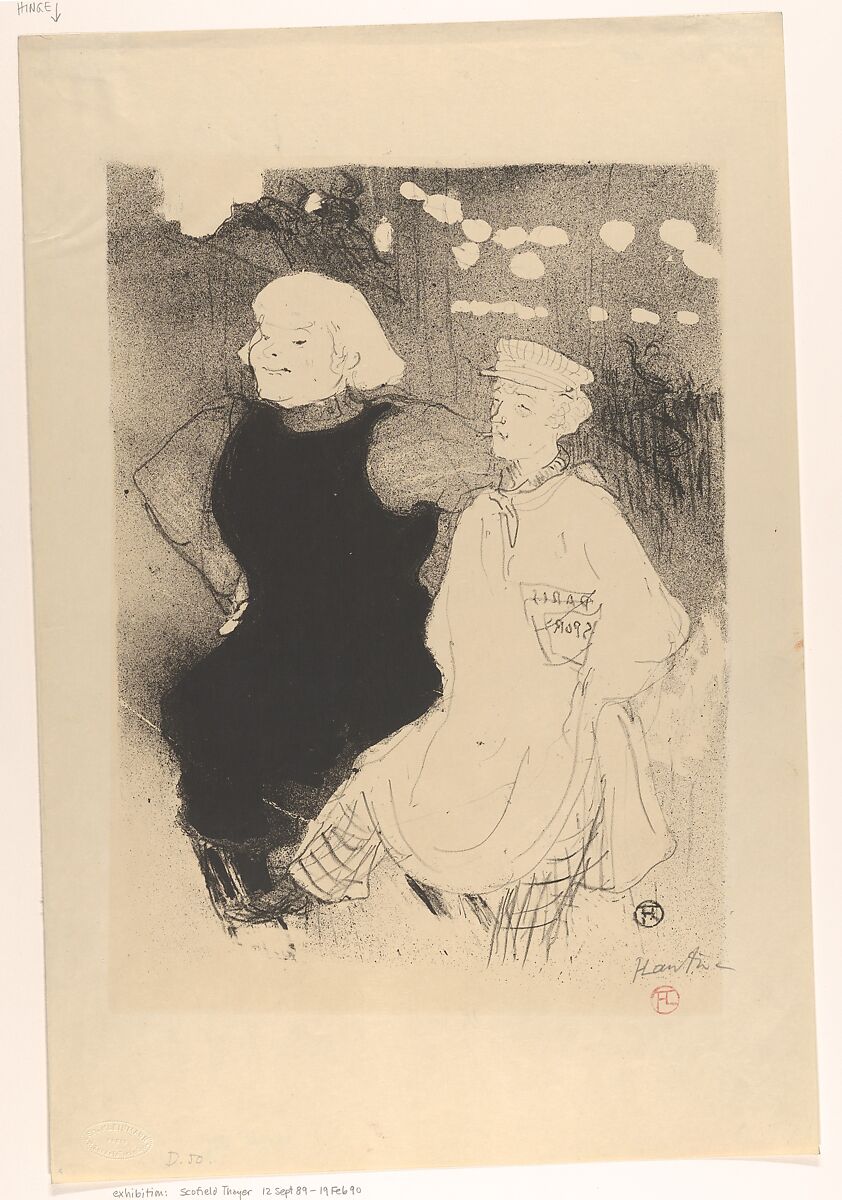 At the Moulin Rouge:  The Franco-Russian Alliance, Henri de Toulouse-Lautrec (French, Albi 1864–1901 Saint-André-du-Bois), Crayon, brush, and spatter lithograph printed in black on imitation japan paper; only state 