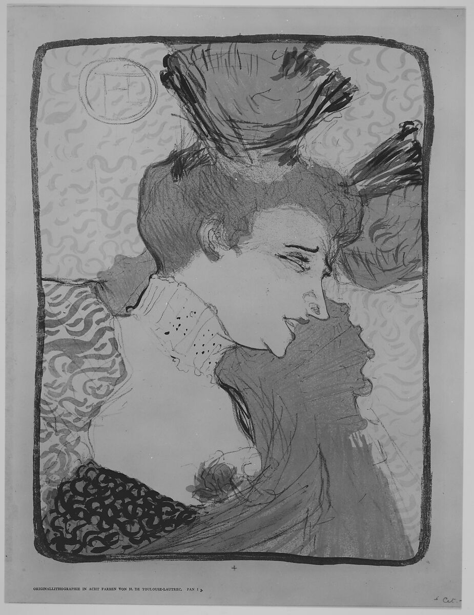 Portrait Bust of Mademoiselle Marcelle Lender, Henri de Toulouse-Lautrec (French, Albi 1864–1901 Saint-André-du-Bois), Crayon, brush, and spatter lithograph printed in eigt colors with letterpress text on wove paper; fourth state of four (Pan edition 1895)