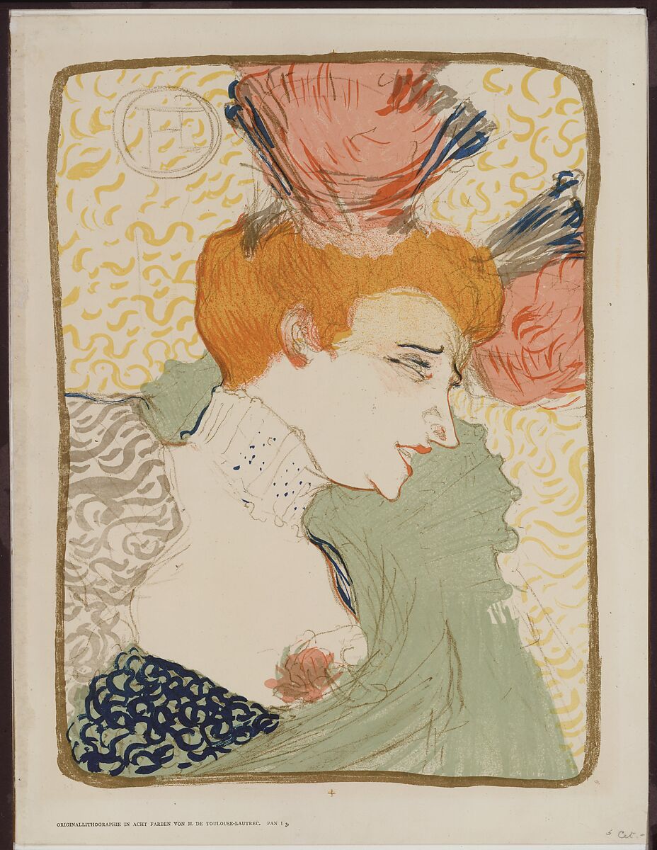 Portrait Bust of Mademoiselle Marcelle Lender, Henri de Toulouse-Lautrec (French, Albi 1864–1901 Saint-André-du-Bois), Crayon, brush, and spatter lithograph printed in eigt colors with letterpress text on wove paper; fourth state of four (Pan edition 1895)
