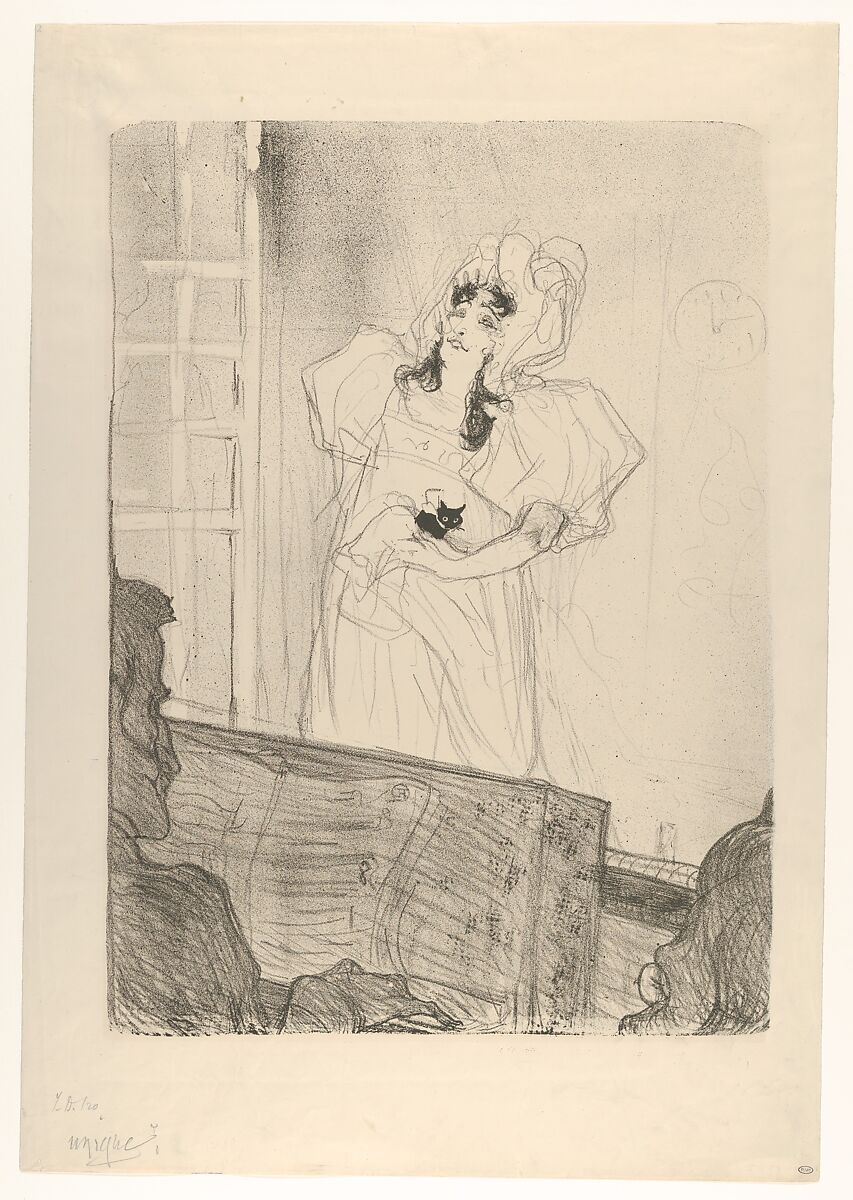 Miss May Belfort (Medium Plate), Henri de Toulouse-Lautrec (French, Albi 1864–1901 Saint-André-du-Bois), Crayon, brush, and spatter lithograph printed in dark olive green on wove paper; only state 