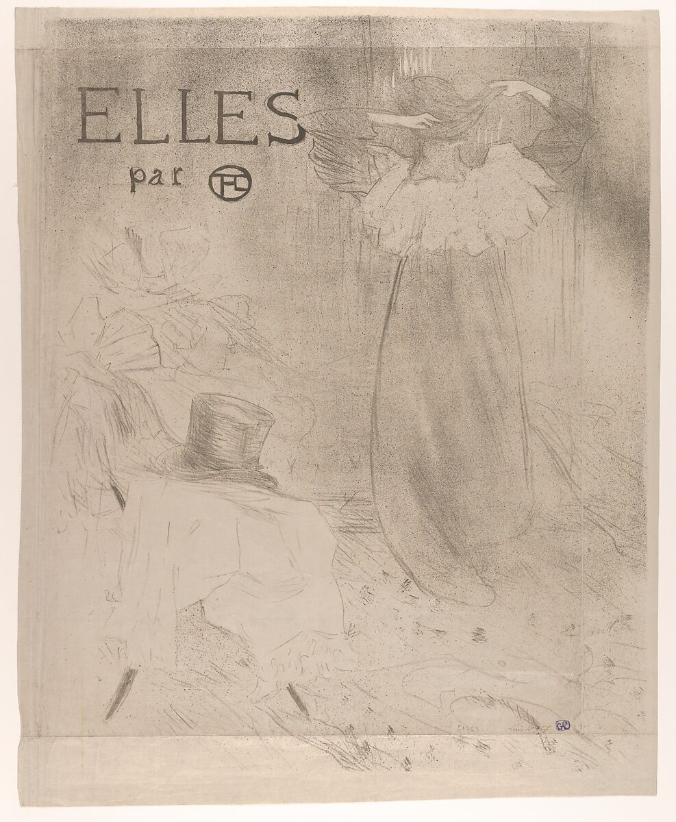 Elles (portfolio cover), Henri de Toulouse-Lautrec (French, Albi 1864–1901 Saint-André-du-Bois), Crayon, brush, and spatter lithograph printed in brown on Japan paper; first state of three 