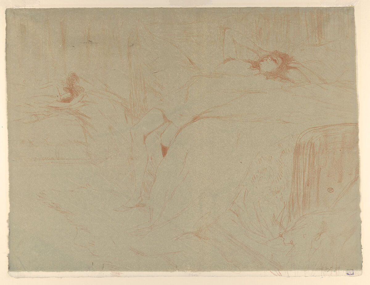 Collapsed on the Bed, Henri de Toulouse-Lautrec (French, Albi 1864–1901 Saint-André-du-Bois), Lithograph printed in two colors on wove paper 
