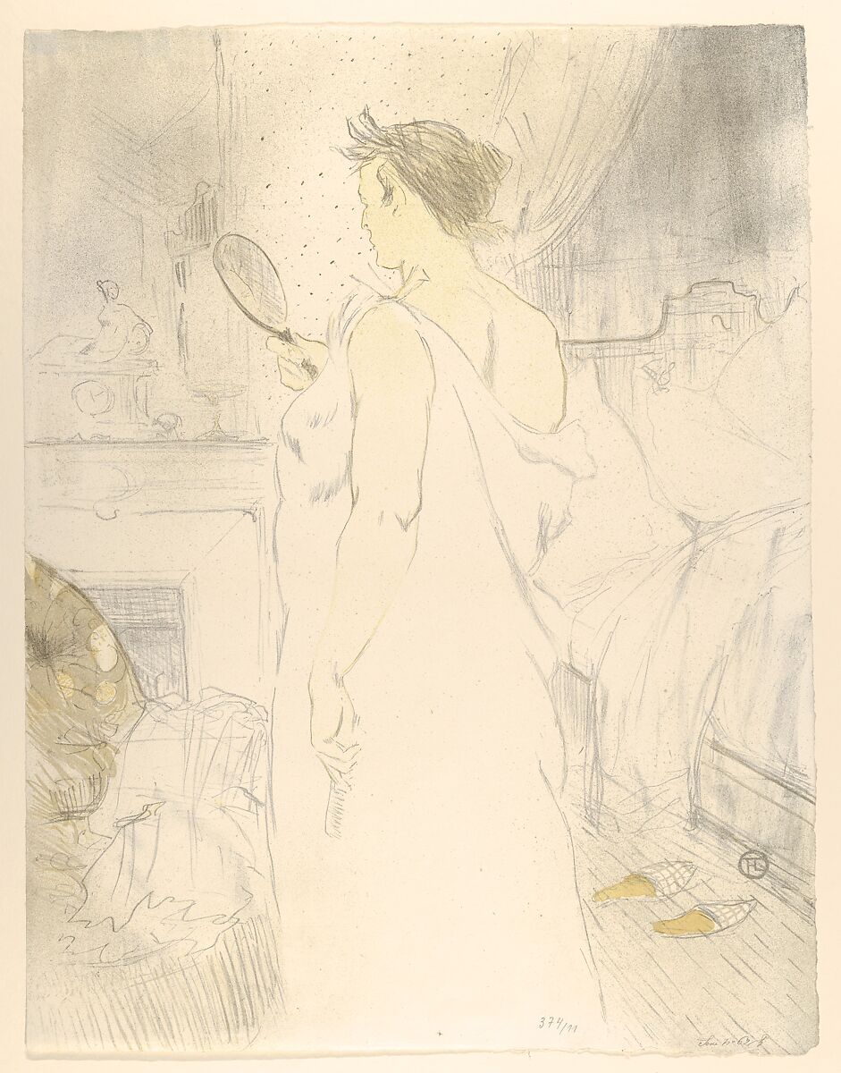 Looking in a Mirror, Henri de Toulouse-Lautrec (French, Albi 1864–1901 Saint-André-du-Bois), Lithograph printed in three colors on wove paper 