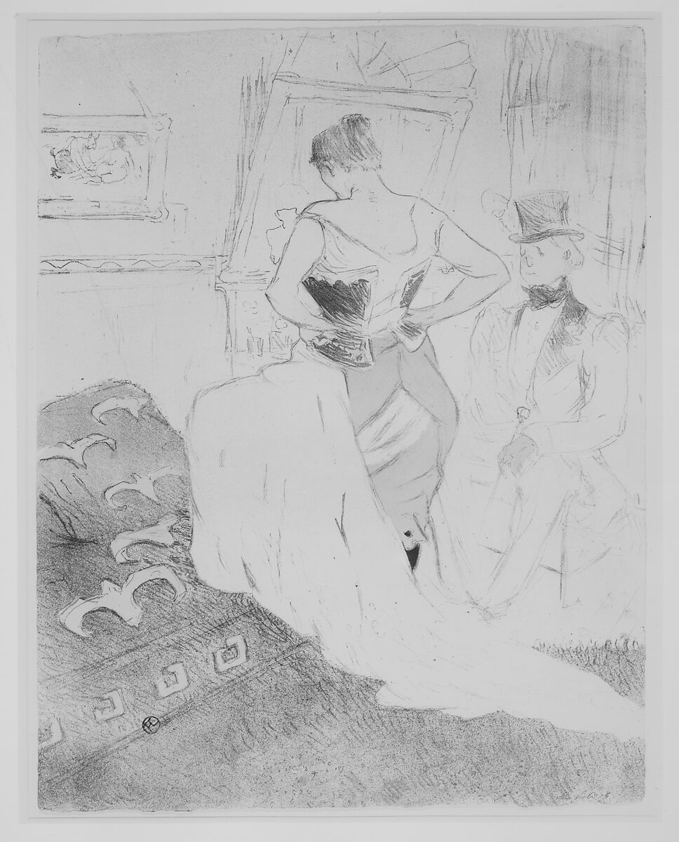 Fastening a Corset, from "Elles", Henri de Toulouse-Lautrec (French, Albi 1864–1901 Saint-André-du-Bois), Lithograph printed in five colors on wove paper