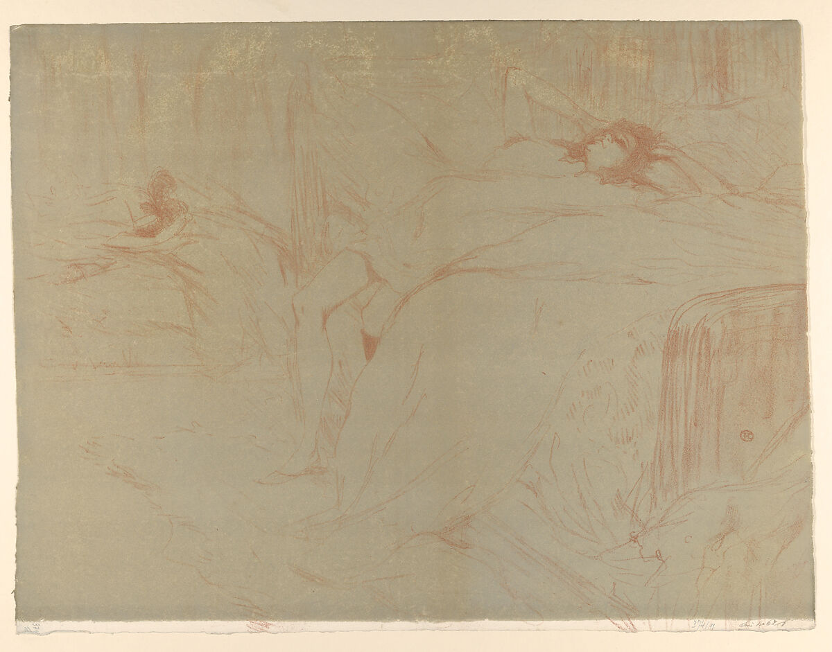 Collapsed on the Bed, from "Elles", Henri de Toulouse-Lautrec (French, Albi 1864–1901 Saint-André-du-Bois), Lithograph printed in two colors on wove paper 