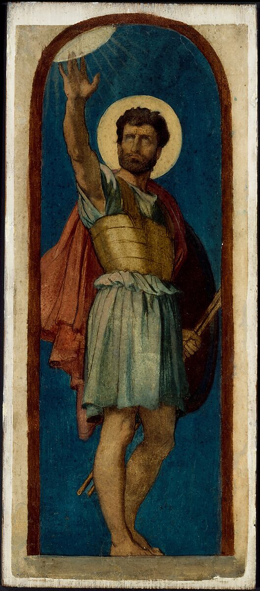 Joshua, with the Sun at Upper Left, Hippolyte Flandrin (French, Lyons 1809–1864 Rome), Oil over pen and brown ink