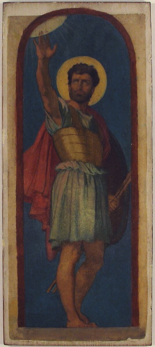 Joshua, with the Sun at Upper Left, Hippolyte Flandrin (French, Lyons 1809–1864 Rome), Oil over pen and brown ink