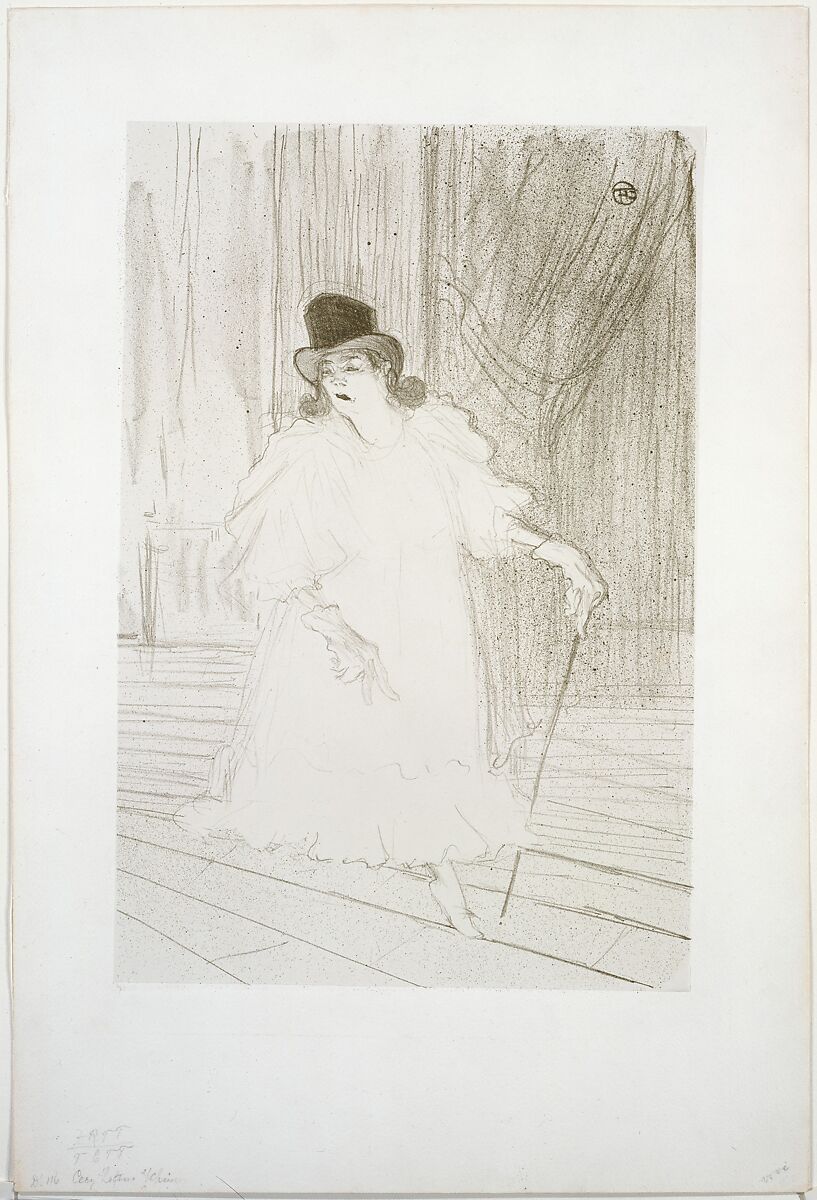 Cecy Loftus, Henri de Toulouse-Lautrec (French, Albi 1864–1901 Saint-André-du-Bois), Crayon and spatter lithograph printed in dark green on mounted china paper; only state