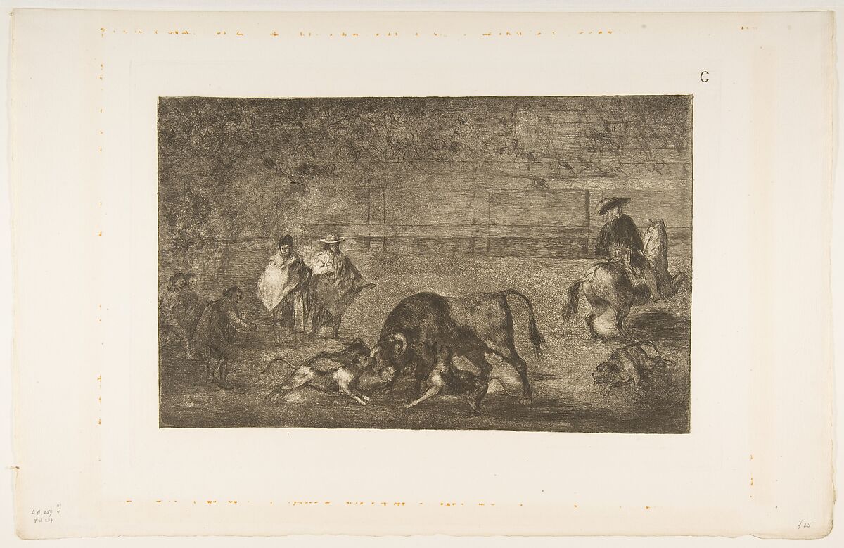 Plate C: The dogs let loose on the bull, from "Tauromaquia", Goya (Francisco de Goya y Lucientes) (Spanish, Fuendetodos 1746–1828 Bordeaux), Etching, burnished aquatint, drypoint, burin 