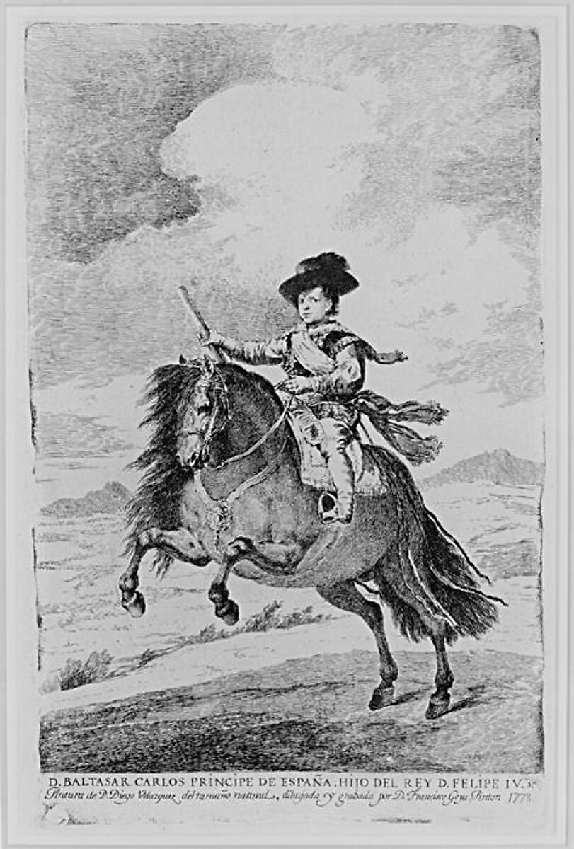 Baltasar Carlos on horseback, Goya (Francisco de Goya y Lucientes) (Spanish, Fuendetodos 1746–1828 Bordeaux), Etching and drypoint printed in black ink